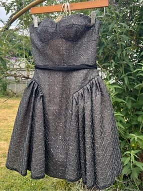 BCBGMaxAzria Strapless Black Metallic Fit-and-Flare Dress